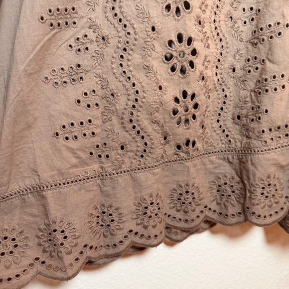 Ruffle Sleeve Brown Eyelet Lace Blouse Cottagecore Boho Romantic Top Cotton - Picture 5 of 12